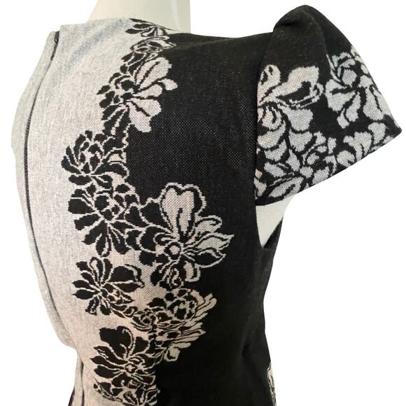 Betsey Johnson Black Gray Floral Jacquard Bodycon Pencil Dress Size 8 - Picture 6 of 12